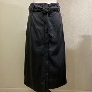 NWT H&M Blk faux leather long skirt with‎ buttons & belt Size 14